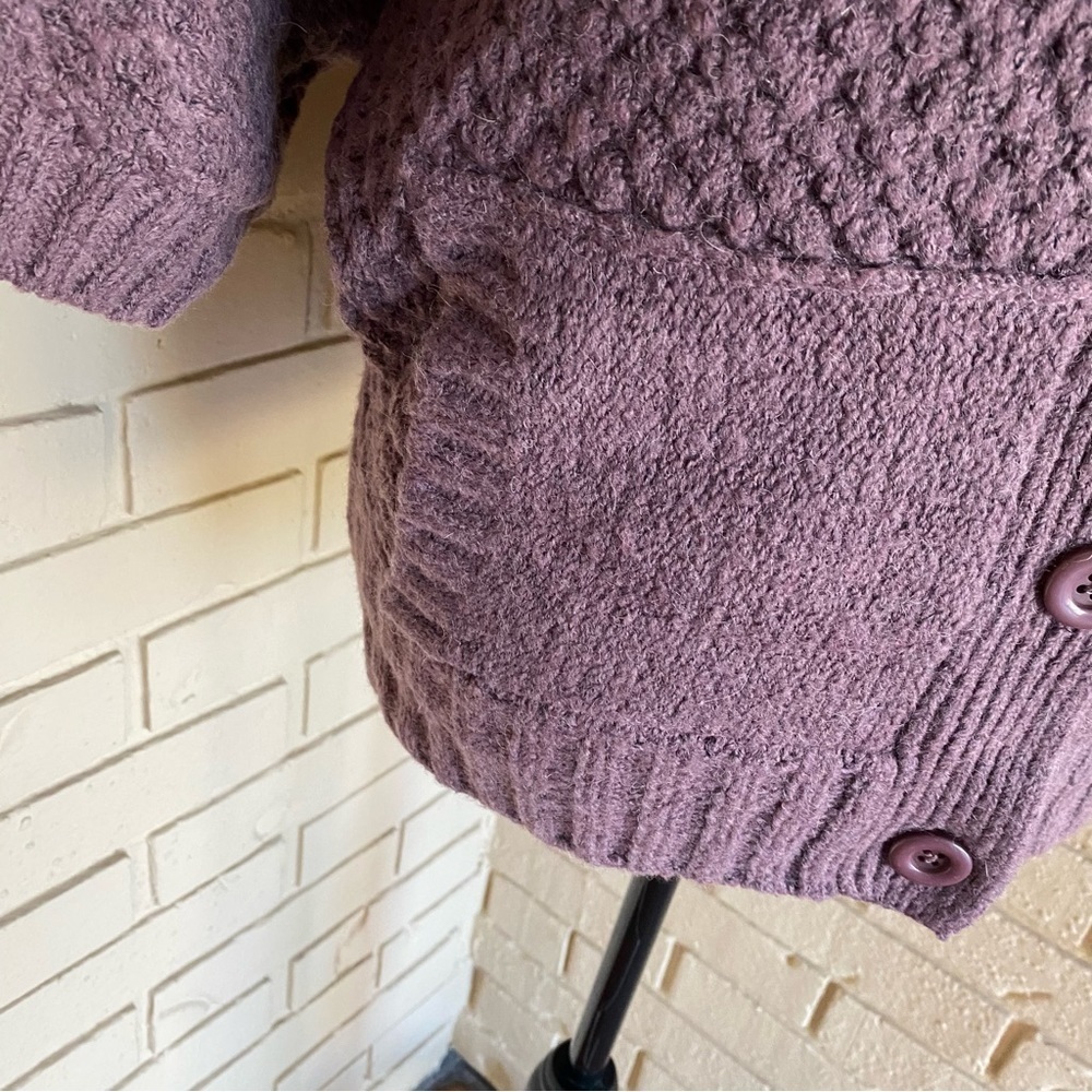 Prana MILONE Cardigan Sweater Womens Medium M Short Batwing Chunky Knit Purple - Picture 3 of 10